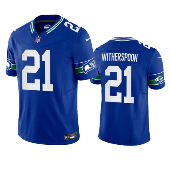 Men's Seattle Seahawks #21 Devon Witherspoon Royal 2023 F.U.S.E. Vapor Limited Throwback Stitched Jersey - Custom Name