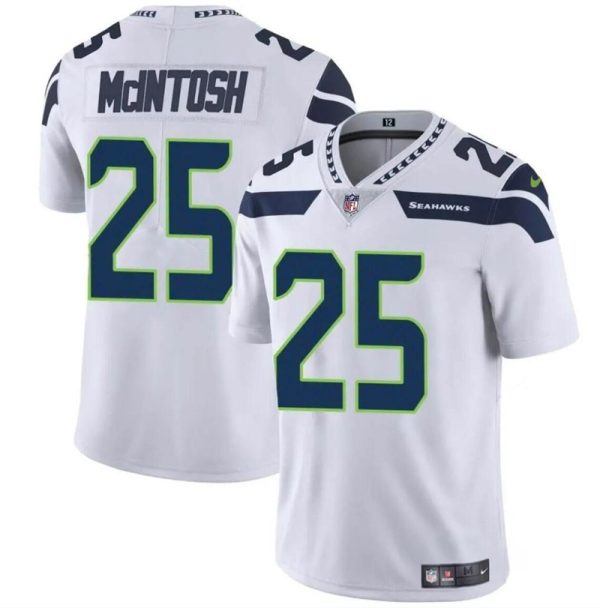 Men's Seattle Seahawks #25 Kenny McIntosh White Vapor Limited Stitched Football Jersey - Custom Name