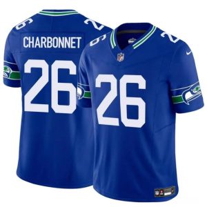 Men's Seattle Seahawks #26 Zach Charbonnet Royal 2024 F.U.S.E Throwback Vapor Limited Stitched Football Jersey - Custom Name
