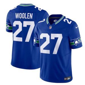 Men's Seattle Seahawks #27 Tariq Woolen Royal Throwback Vapor F.U.S.E. Limited Stitched Football Jersey - Custom Name