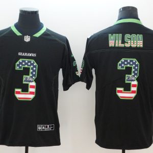 Men's Seattle Seahawks #3 Russell Wilson Black 2018 USA Flag Color Rush Limited Fashion NFL Stitched Jersey - Custom Name