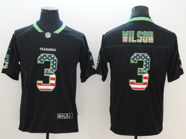 Men's Seattle Seahawks #3 Russell Wilson Black 2018 USA Flag Color Rush Limited Fashion NFL Stitched Jersey - Custom Name