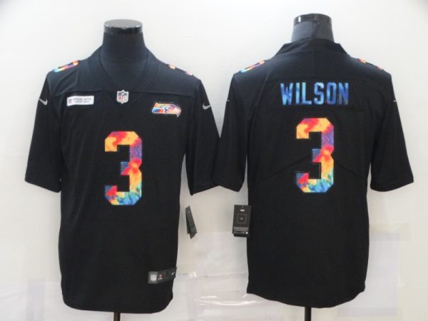 Men's Seattle Seahawks #3 Russell Wilson Black NFL 2020 Crucial Catch Limited Stitched Jersey - Custom Name