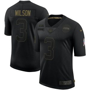 Men's Seattle Seahawks #3 Russell Wilson Black NFL 2020 Salute To Service Limited Stitched Jersey - Custom Name