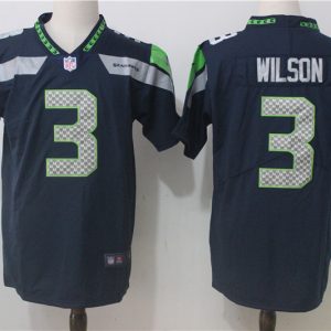 Men's Seattle Seahawks #3 Russell Wilson Steel Blue Team Color Stitched NFL Vapor Untouchable Limited Jersey - Custom Name