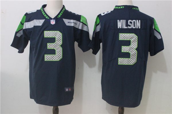 Men's Seattle Seahawks #3 Russell Wilson Steel Blue Team Color Stitched NFL Vapor Untouchable Limited Jersey - Custom Name