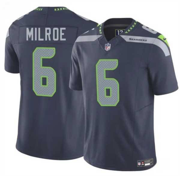 Men's Seattle Seahawks #6 Jalen Milroe Navy 2025 Draft F.U.S.E. Vapor Untouchable Limited Stitched Football Jersey - Custom Name