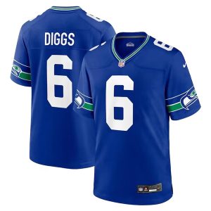 Men's Seattle Seahawks #6 Quandre Diggs Royal Throwback Player Stitched Game Jersey - Custom Name