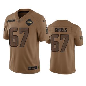 Men's Seattle Seahawks #67 Charles Cross 2023 Brown Salute To Service Limited Stitched Football Jersey - Custom Name