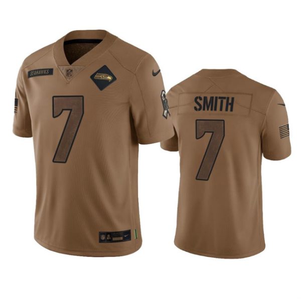 Men's Seattle Seahawks #7 Geno Smith 2023 Brown Salute To Service Limited Stitched Football Jersey - Custom Name