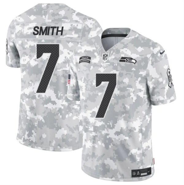 Men's Seattle Seahawks #7 Geno Smith 2024 F.U.S.E Arctic Camo Salute to Service Limited Stitched Football Jersey - Custom Name