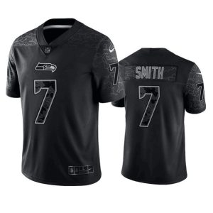 Men's Seattle Seahawks #7 Geno Smith Black Reflective Stitched Jersey - Custom Name
