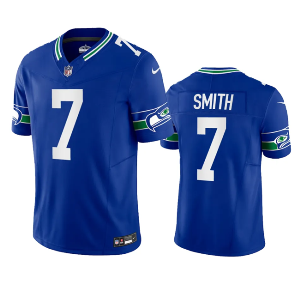 Men's Seattle Seahawks #7 Geno Smith Royal 2023 F.U.S.E. Vapor Limited Throwback Stitched Jersey - Custom Name