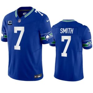 Men's Seattle Seahawks #7 Geno Smith Royal 2023 F.U.S.E. With 1-Star C Patch Vapor Limited Throwback Stitched Jersey - Custom Name