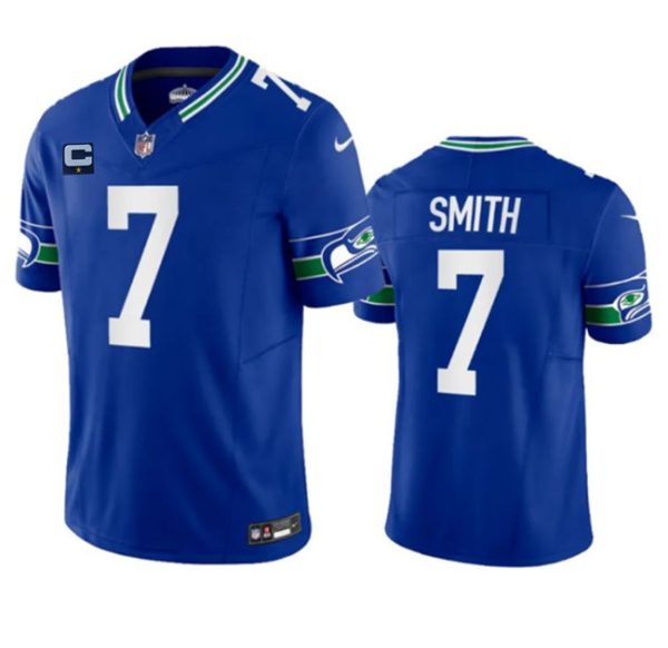 Men's Seattle Seahawks #7 Geno Smith Royal 2023 F.U.S.E. With 1-Star C Patch Vapor Limited Throwback Stitched Jersey - Custom Name