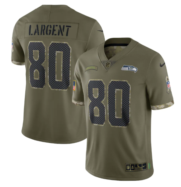 Men's Seattle Seahawks #80 Steve Largent Olive 2022 Salute To Service Limited Stitched Jersey - Custom Name