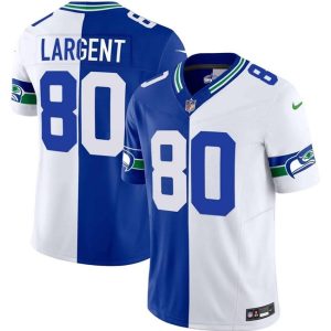 Men's Seattle Seahawks #80 Steve Largent Royal-White Split F.U.S.E. Vapor Throwback Limited Stitched Football Jersey - Custom Name