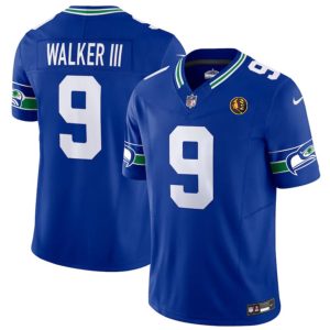 Men's Seattle Seahawks #9 Kenneth Walker III Royal 2023 F.U.S.E. Throwback With John Madden Patch Vapor Limited Stitched Football Jersey - Custom Name