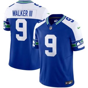 Men's Seattle Seahawks #9 Kenneth Walker III Royal Throwback Vapor Limited Stitched Football Jersey - Custom Name