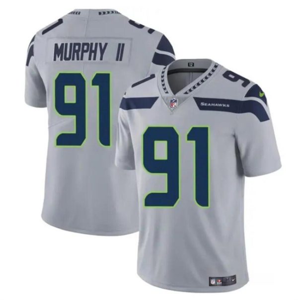 Men's Seattle Seahawks #91 Byron Murphy II Grey 2024 Draft Vapor Limited Stitched Football Jersey - Custom Name