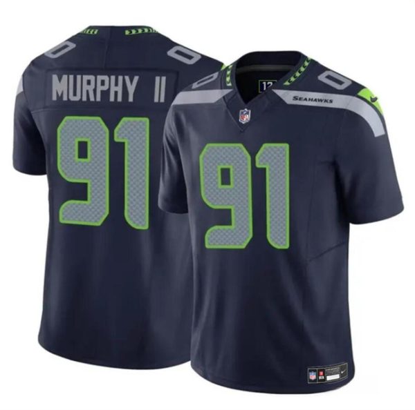 Men's Seattle Seahawks #91 Byron Murphy II Navy 2024 Draft F.U.S.E Vapor Limited Stitched Football Jersey - Custom Name