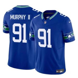 Men's Seattle Seahawks #91 Byron Murphy II Royal 2024 Draft F.U.S.E Throwback Vapor Limited Stitched Football Jersey - Custom Name