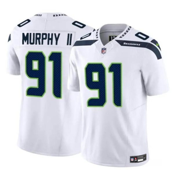 Men's Seattle Seahawks #91 Byron Murphy II White 2024 Draft F.U.S.E Vapor Limited Stitched Football Jersey - Custom Name