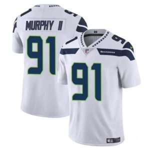 Men's Seattle Seahawks #91 Byron Murphy II White 2024 Draft Vapor Limited Stitched Football Jersey - Custom Name