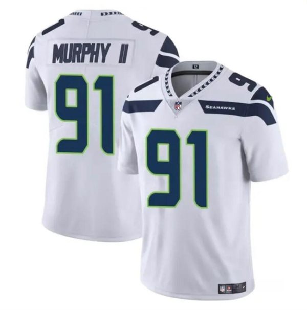 Men's Seattle Seahawks #91 Byron Murphy II White 2024 Draft Vapor Limited Stitched Football Jersey - Custom Name