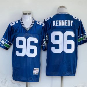 Men's Seattle Seahawks #96 Cortez Kennedy Blue Throwback Stitched Football Jersey - Custom Name