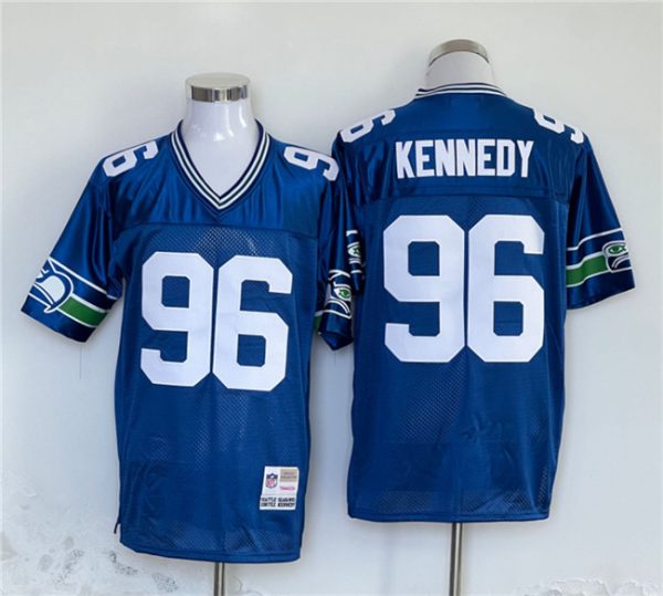 Men's Seattle Seahawks #96 Cortez Kennedy Blue Throwback Stitched Football Jersey - Custom Name