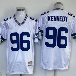 Men's Seattle Seahawks #96 Cortez Kennedy White Throwback Stitched Football Jersey - Custom Name
