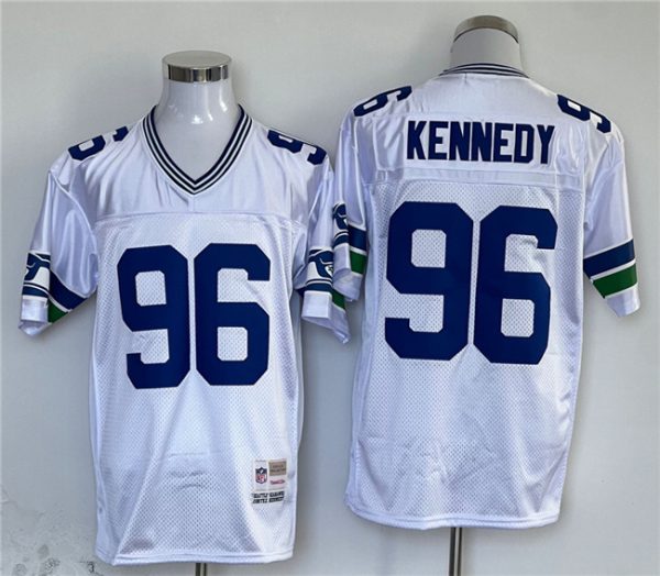 Men's Seattle Seahawks #96 Cortez Kennedy White Throwback Stitched Football Jersey - Custom Name