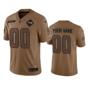 Men's Seattle Seahawks Active Player Custom 2023 Brown Salute To Service Limited Stitched Football Jersey - Custom Name