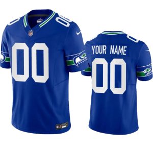 Men's Seattle Seahawks Active Player Custom Royal 2023 F.U.S.E. Throwback Vapor Limited Stitched Football Jersey - Custom Name