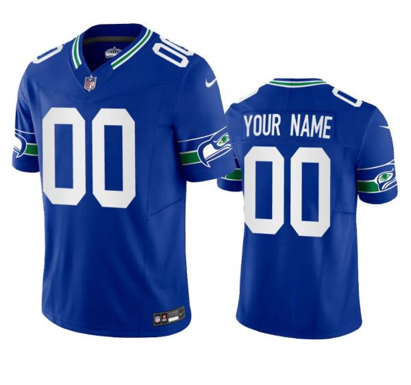 Men's Seattle Seahawks Active Player Custom Royal 2023 F.U.S.E. Throwback Vapor Limited Stitched Football Jersey - Custom Name