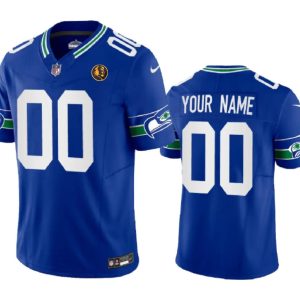 Men's Seattle Seahawks Active Player Custom Royal 2023 F.U.S.E. Throwback With John Madden Patch Vapor Limited Stitched Football Jersey - Custom Name