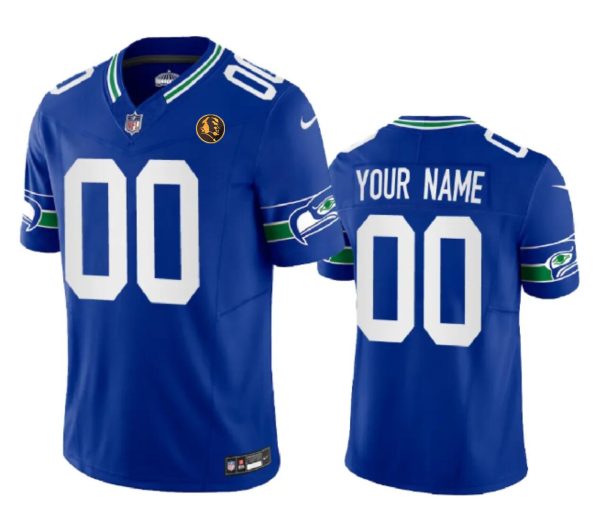 Men's Seattle Seahawks Active Player Custom Royal 2023 F.U.S.E. Throwback With John Madden Patch Vapor Limited Stitched Football Jersey - Custom Name