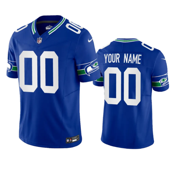 Men's Seattle Seahawks Active Player Custom Royal 2023 F.U.S.E. Vapor Limited Throwback Stitched Jersey - Custom Name
