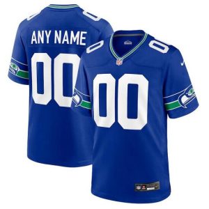 Men's Seattle Seahawks Active Player Custom Royal Throwback Stitched Game Jersey - Custom Name