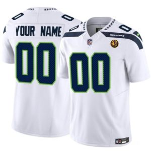 Men's Seattle Seahawks Active Player Custom White 2023 F.U.S.E. With John Madden Patch Vapor Limited Stitched Football Jersey - Custom Name