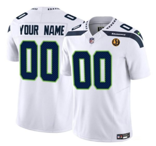 Men's Seattle Seahawks Active Player Custom White 2023 F.U.S.E. With John Madden Patch Vapor Limited Stitched Football Jersey - Custom Name