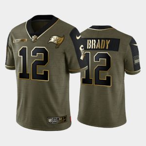 Men's Tampa Bay Buccaneers #12 Tom Brady 2021 Olive Camo Salute To Service Golden Limited Stitched Jersey - Custom Name