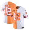 Men's Tampa Bay Buccaneers #12 Tom Brady 2023 F.U.S.E. White-Gold With 4-Star C Patch Split Throwback Limited Stitched Jersey - Custom Name