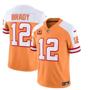 Men's Tampa Bay Buccaneers #12 Tom Brady 2023 F.U.S.E. White-Gold With 4-Star C Patch Throwback Limited Stitched Jersey - Custom Name