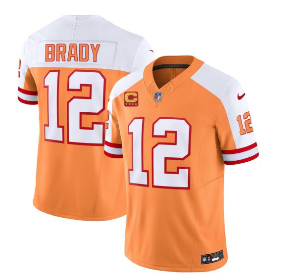 Men's Tampa Bay Buccaneers #12 Tom Brady 2023 F.U.S.E. White-Gold With 4-Star C Patch Throwback Limited Stitched Jersey - Custom Name