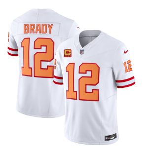 Men's Tampa Bay Buccaneers #12 Tom Brady 2023 F.U.S.E. White With 4-Star C Patch Throwback Limited Stitched Jersey - Custom Name