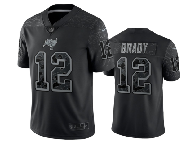 Men's Tampa Bay Buccaneers #12 Tom Brady Black Reflective Limited Stitched Jersey - Custom Name