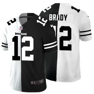 Men's Tampa Bay Buccaneers #12 Tom Brady Black & White NFL Split Limited Stitched Jersey - Custom Name