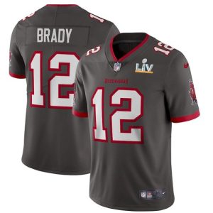 Men's Tampa Bay Buccaneers #12 Tom Brady Grey NFL 2021 Super Bowl LV Limited Stitched Jersey - Custom Name